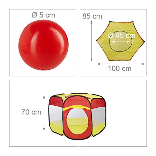 Relaxdays 100 balles boules tente de jeu Pop up intérieur, 10022471, Rouge – Image 2