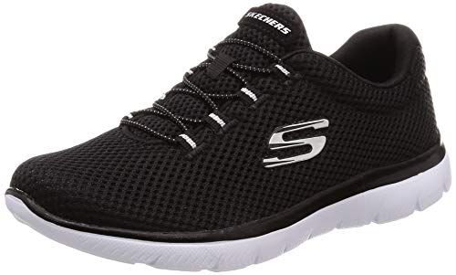 Skechers Mujer Summits 12985 Zapatillas, Black Mesh/ White Trim, 39 EU