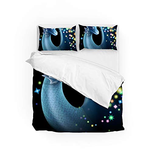 Housse de couette 3 pièces motif dragon bleu parure lit microfibre douce - 2