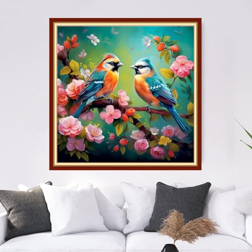 Image of Dooxvey Cross Stitch Kits for Adults Stamped Full Range of Embroidery Starter Kits for Beginners 11CT Printed Cross Stitch Patterns Needlepoint Kits Stamped Crossstitch-Birds Flowers 18x18 inch