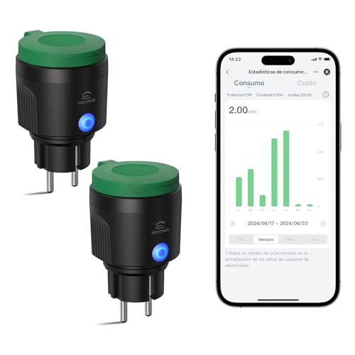 EIGHTREE Enchufe Inteligente Exterior Impermeable IP44 Con Monitorización de Consumo Energético, Enchufe Wi-Fi Compatible con Alexa, SmartThings y Google Home, Control Remoto y Voz, 2.4GHz WiFi, 16A