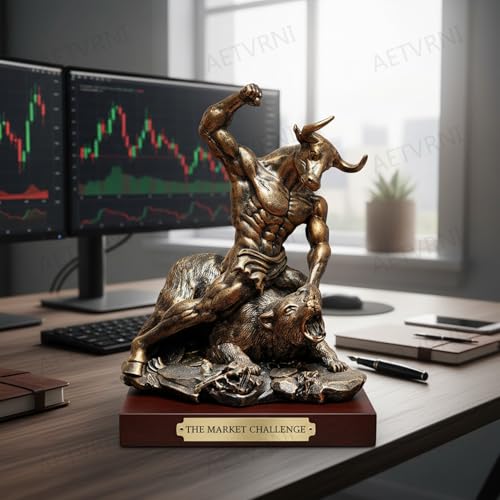 Estatua Toro y Oso Wall Street Resina Bronce 7x4.5x8in miniatura 4
