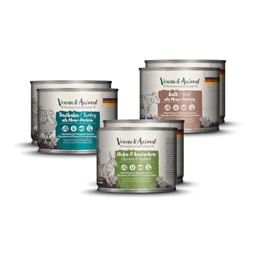 Venandi Animal - Premium Nassfutter für Katzen, Probierpaket II, Pferd, Kalb, Truthahn, 6 x 200 g (6er Pack), getreidefrei und naturbelassen