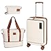 WireHot 20 inch Small Carry On Luggage Front Open with Laptop Pocket, ABS+PC Hard Shell Suitcase with Spinner Wheels TSA Lock & YKK Zipper, 20in/Toiletry Bag/Handbag, Apricot Off White