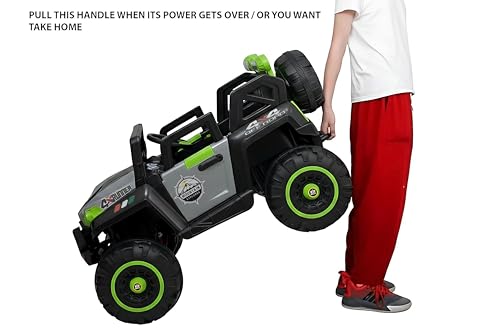 Image of Wishmaster 4x4 Big Size Driving EV Cars for 1, 2, 3, 4, 5, 6 Years | Remote + Steering + Mobile App Control | Kids Jeeps (Jumbo Size KAB2188 [1-8 Year Kids], Silver /Green)