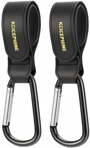 2 Pack Stroller Hooks, Stroller Straps for Diaper Bags,Adjustable Stroller Carabiner Clip,Baby Stroller Accessories for nuna,Uppababy,Bob,Hook for Bike,Scooter,Wheelchair,Walker Accessories(Black)