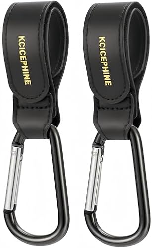 2 Pack Stroller Hooks, Stroller Straps for Diaper Bags,Adjustable Stroller Carabiner Clip,Baby Stroller Accessories for nuna,Uppababy,Bob,Hook for Bike,Scooter,Wheelchair,Walker Accessories（Black）