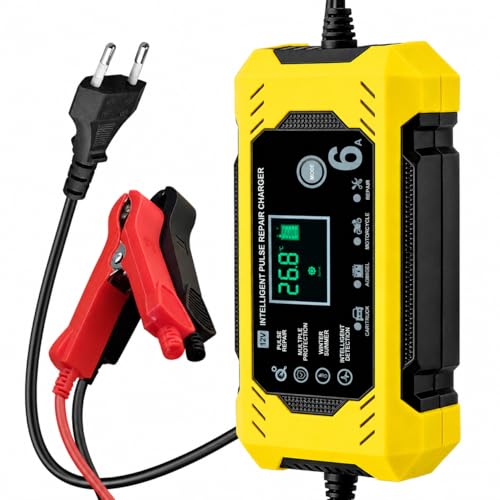 Cargador de coche 12 V 6 A inteligente, cargador automático con pantalla táctil LCD, reparación de impulsos, compensación de temperatura, para baterías AGM GEL SLA VRLA plomo ácido