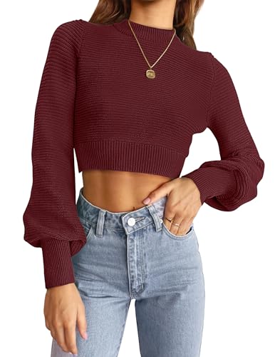 Image of ZESICA Women's Fall Mock Neck Long Sleeve Cropped Sweaters | Soft Ribbed Knit Pullover, Work Office, Business Casual, 2026 Winter Transition Clothing, Warm Comfy, Going Out Outfits