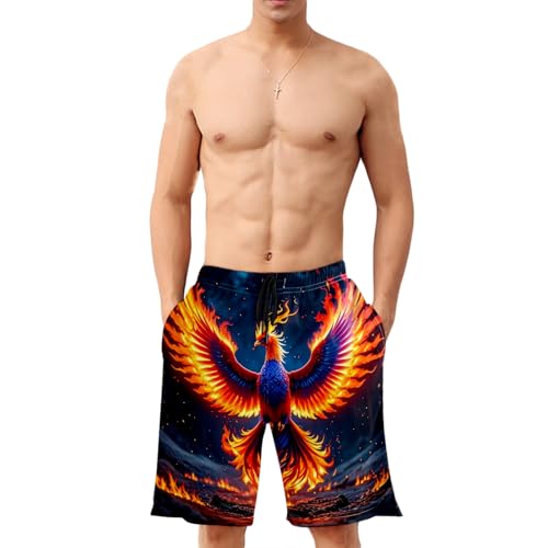 Mens Swim Trunks Board Shorts Long Quick Dry Flame Phoenix(22) Swimwear Shorts with Mesh Lining2