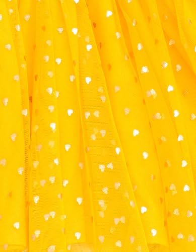 Disney Beauty and the Beast Big Girls' Glitter Tiered Short Sleeve Tulle Dress with Heart Print Yellow Belle 10-12 - image 4