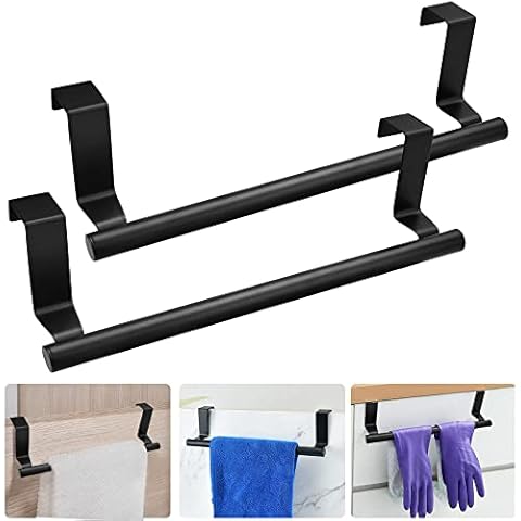 THATSRAD Toallero Puerta Baño 23 cm Sin Taladro Acero Inoxidable Negro Cover