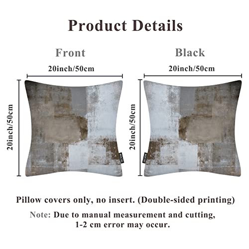 Tecyow Throw Pillow Covers 20X20, Decorative Soft Velvet Couch Pillow Covers Set Of 2, Modern Abstract Outdoor Square Cushion Pillowcases For Farmhouse Sofa Bedroom Living Room Car,Brown And Grey #TOP5