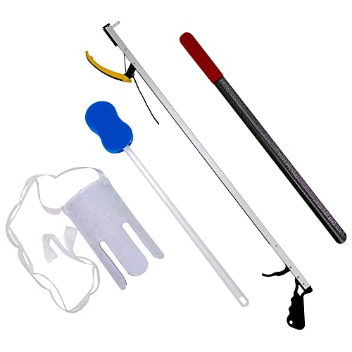 FabLife Hip Kit Daily Living Aids for Mobility, Hip Replacement Recovery, Knee and Back Surgery Includes Grabber Reacher, Bath Sponge Stick, Flexible Sock Aid, Shoehorn
