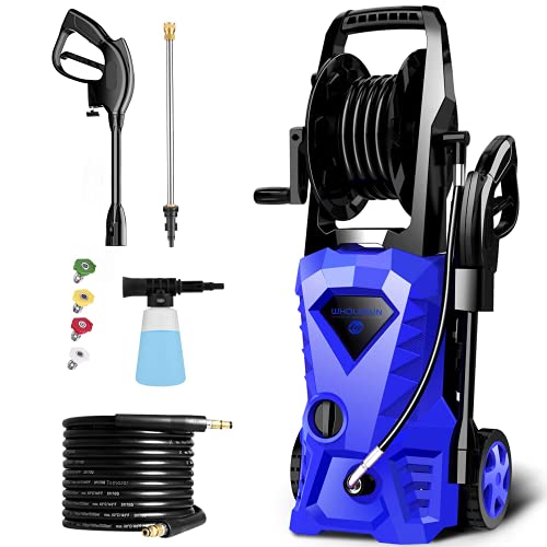 WHOLESUN 3000PSI Electric Pressure Washer, 2.4GPM 1600W High Power Washer Machine with Spray Gun & 4 Nozzles for Cars, Homes, Driveways, Patios(Blue)