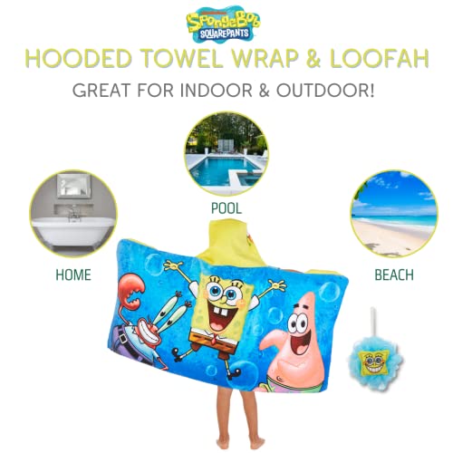 Franco Spongebob Squarepants Kids Bath/Pool/Beach Soft Cotton Terry Hooded Towel Wrap And Loofah Set, 24 In X 50 In (Official Nickelodeon Product) #TOP2