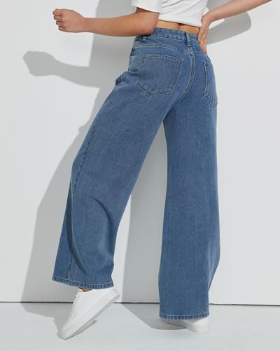 Mid Rise Wide Leg Jeans for Women Loose Front Seam Straight Leg Boyfriend Denim Pants Trendy3