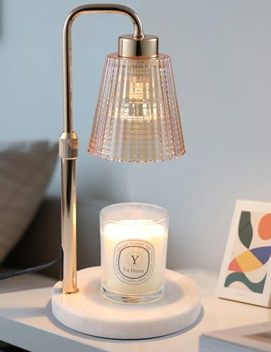 Image of Marble Candle Warmer Lamp Green with Cycle Timer, Dimmable Wax Melt Warmer