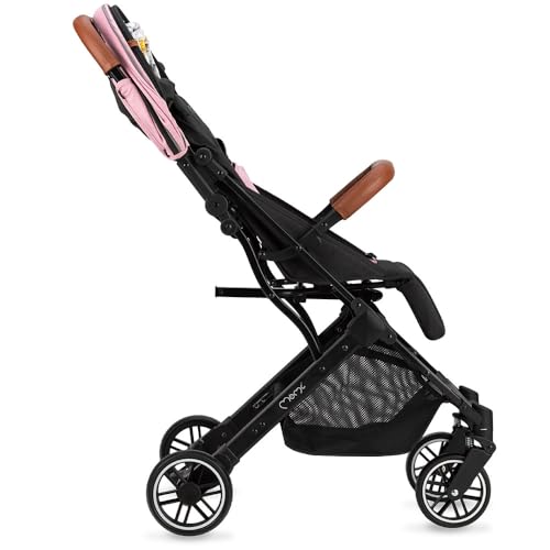 MoMi ESTELLE Kinderwagen ab 6. Monat (bis 15 kg), klappbarer Buggy mit 5-Punkt-Sicherheitsgurt, Einkaufskorb und Liegefunktion, Teleskop-Stange zum Ziehen, steht nach dem Zusammenklappen