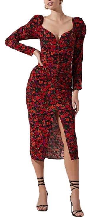 ASTR The Label Women's Jamila Dress, Red Orange Multi, Small