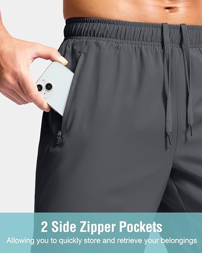 Men's Athletic Running Shorts with Zipper Pockets Quick Dry 7"/ 5"/ 9" Workout Gym Shorts for Basketball Hiking(Dark Grey,5L) - 4