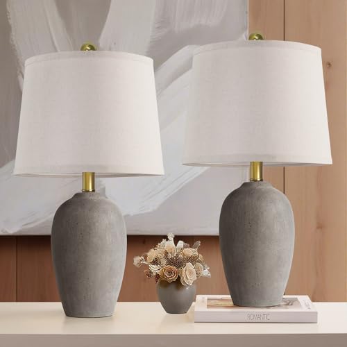 21'' Set of 2 Farmhouse Ceramic Table Lamps for Living Room Bedroom, Nightstand Rustic Brown Desk Lamp for Bedside End Table Entryway, 2 LED Bulbs Included