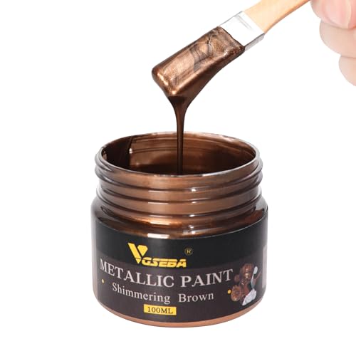 VGSEBA Acrylic Paint Metallic Brown, Non Toxic, Non Fading, 100ml Brown Acrylic Paint for Crafts, Art, Painting, Handcrafts, Ideal for Canvas Wood Clay Fabric Ceramic Craft Supplies