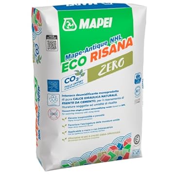 Mapei Mape Antique NHL Eco Risana Intonaco Deumidificante in Polvere, Calce Idraulica Naturale, Risanamento Murature 20 kg