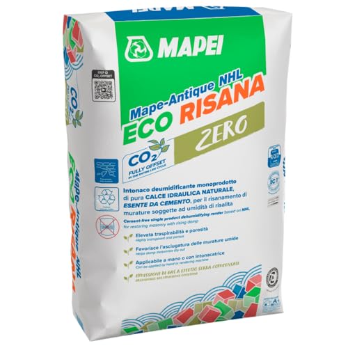 Immagine prodotto: Mapei Mape Antique NHL Eco Risana Intonaco Deumidificante in Polvere, Calce Idraulica Naturale, Risanamento Murature 20 kg