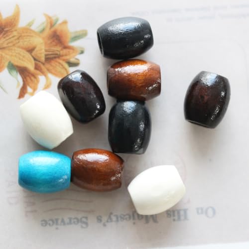 150Pcs Wooden Beads for Crafts, BetterJonny Large Hole Natural Wooden Beads 14 * 17mm Wood Loose Spacer Beads Hair Braid Beads for Macrame Bracelet DIY Craft Handmade Decor (5 Colors) - Image 2