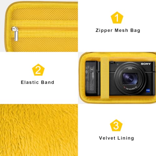 Image of Canboc Carrying Case for Sony RX100 VII / RX100 VI / RX100 V / RX100 IV / RX100 III Compact Digital Camera, Point and Shoot Vlogging Camera Bag, Zipper Mesh Pocket fits USB Cable, Batteries, Yellow