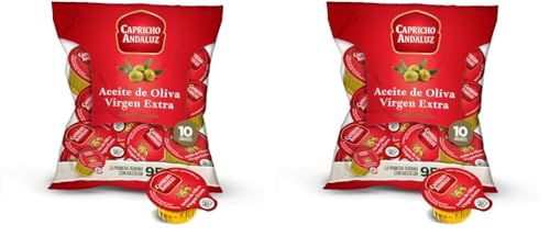 CAPRICHO ANDALUZ Aceite de Oliva Virgen Extra Bolsa de 10 Unidades de Monodosis de 10 ml– Porciones Individuales con Envasado Práctico Ideal para Llevar. (Paquete de 2)