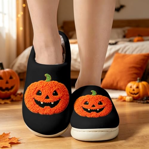 Halloween Pumpkin for Women Ladies House Fuzzy Slippers Winter Warm Shoes - image 5
