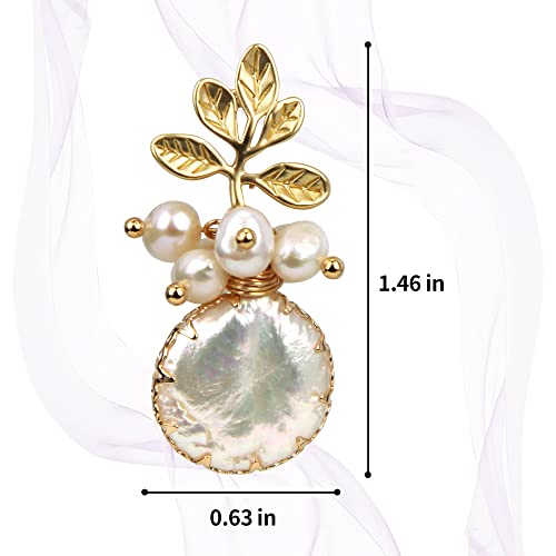 Elexis 18K Gold Big Baroque Pearl Earrings Necklace Set For Women Dangle Handmade Trendy Wedding White Real Freshwater Pearls Homecomin Leaf Flow Hanging Jewelry For Girl Brides Engaged Set Gift Mom #TOP7