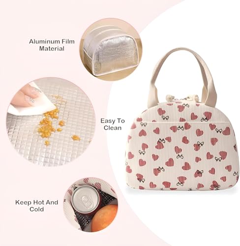 Image of SVH Thermal Lunch Tote Bag for Women & Kids | Reusable Corduroy Insulated Lunch Carrier with Spacious Storage, Front Pocket & Zipper for Daily Use (Corduroy Flower)