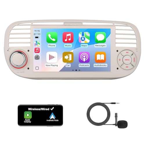 Autoradio pour Fiat 500 avec Apple CarPlay sans fil et écran tactile HD
