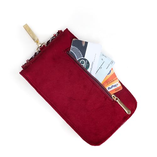 Image of J I ACCESSORIES Velvet Saree Clutch Mobile Pouch Waist Clip Ladies Purse Gift For Women