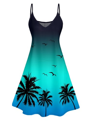 Image of DRESSFO Couple Matching Hawaiian Outfits Gothic Print V Neck Spaghetti Strap Dress or Roll Up Sleeve Shirts Outfit