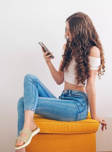 COFACE Womens Slides Arch Support Orthotic Slide Sandals for Women Plantar Fasciitis Relief Adjustable Double Buckle Slip On Walking Sandals for Flat Feet, Beige, 8.5