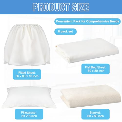 SmoothNovelty 8 Pcs Hospital Bed Sheets Set, Soft Knitted Standard Sheets Quality, Include Fitted Sheet, Quilt Cover, Pillow Case and Blanket (White) - Thumbnail 2