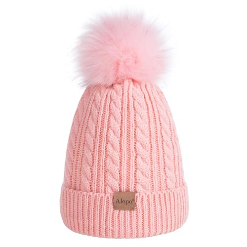 Kids Winter Beanie Hat, Children's Warm Fleece Lined Knit Thick Ski Cap(Pink)