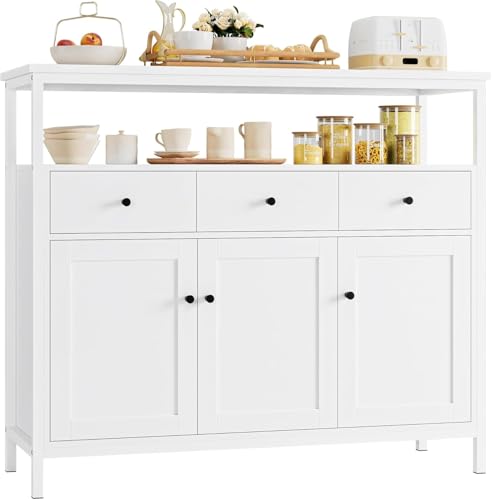FirFurd Credenza Cucina con 3 Ante, Mobile Cucina con 3 Cassetti, Bianco