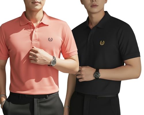 Image of MACK JONNEY Men's Solid Polo T-Shirt | Premium Cotton Blend | Regular Fit | Short Sleeve | Collared Casual Wear|Pack of 2 -MJ-157