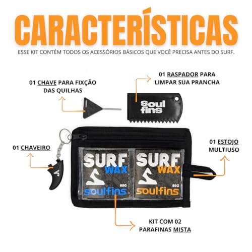 Kit Surf Parafinas 80g Fórmula Especial Surf - Kit Com Parafina + Raspador + Chavinha de Quilha + Ch