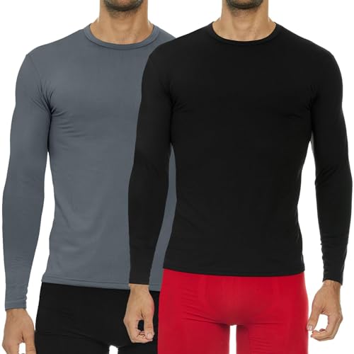 Thermajohn Thermal Shirts for Men Size 2XL 2 Pack Charcoal & Black