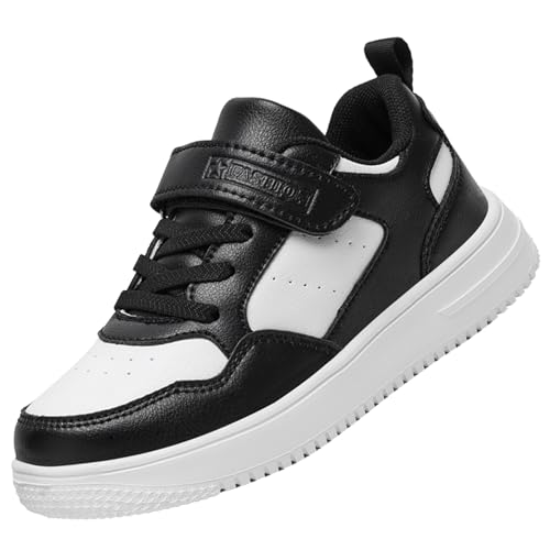 Dhinash Zapatillas Deportivas Sin Cordones para Niños Zapatillas Casual Zapatos para Uniformes de Escuela Calzados para Correr en Asfalto Exterior Interior Zapatos de Running Negro Blanco Talla 39