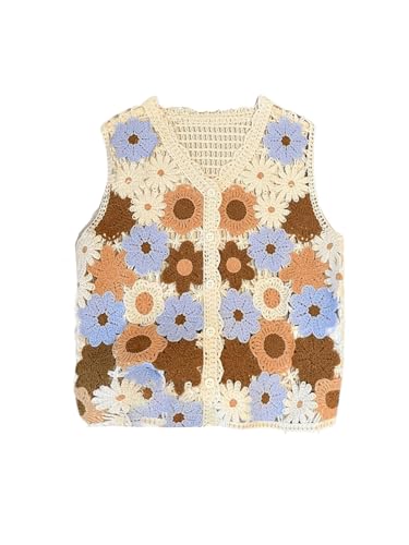 SOLY HUX Girl's Floral Crochet Sweater Vest V Neck Sleeveless Button Down Knit Cardigan