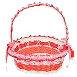 ELAYARD Blumenmädchenkorb Hochzeit Handgeflochtener Runder Hochzeitsblumenkorb Ø 21cm Roter Weidenkorb mit Henkel für Blüten Süßigkeiten und Gastgeschenke