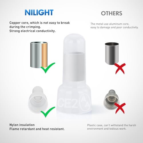 Image of Nilight 300PCS CE2 Closed End Crimp Terminal 16-14 Gauge Nylon Insulated Closed End Wire Cap Wire Connectors Crimp Cap Terminals Connectors for Automotive Car Truck Boats Marine Electrical Wiring