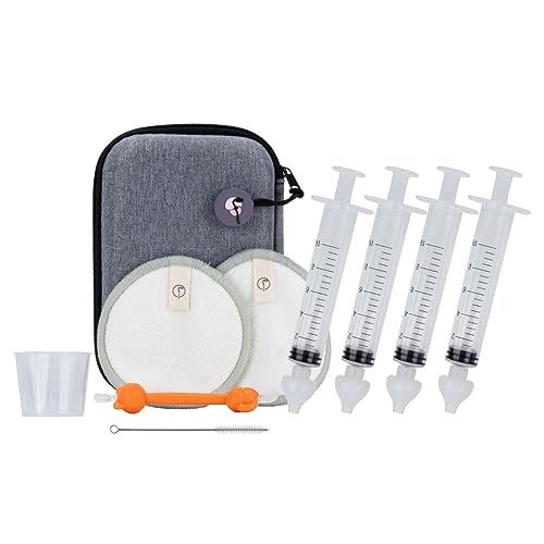 4 Seringue nasale bebe avec embouts silicone + lingettes nettoyantes coton bambou + cure oreille nez + doseur + trousse de soin bebe | lavage nez, mouche bebe manuel, coffret naissance